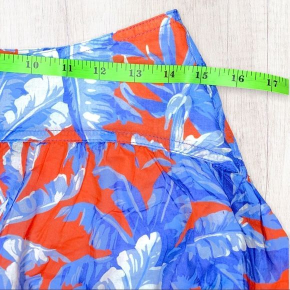 J. Crew Women's Sz. 2 Orange Blue Floral 100% Cotton Mini Skirt Yoke Waist Boho - Picture 8 of 11
